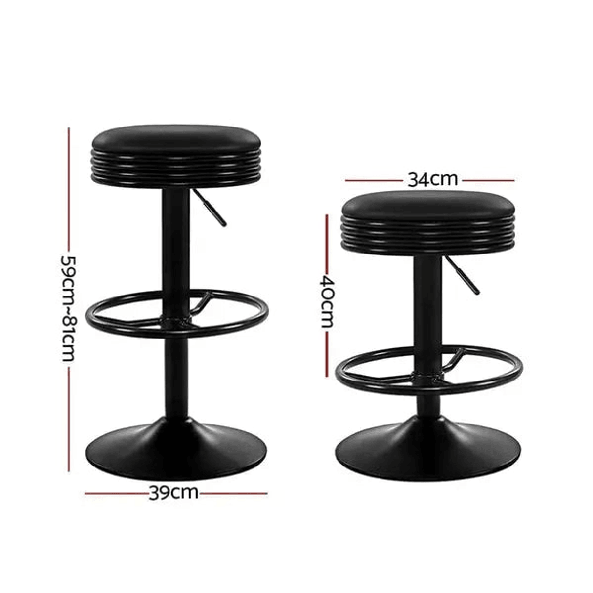 Bar Stool Dimensions - 59-81cm adjustable height