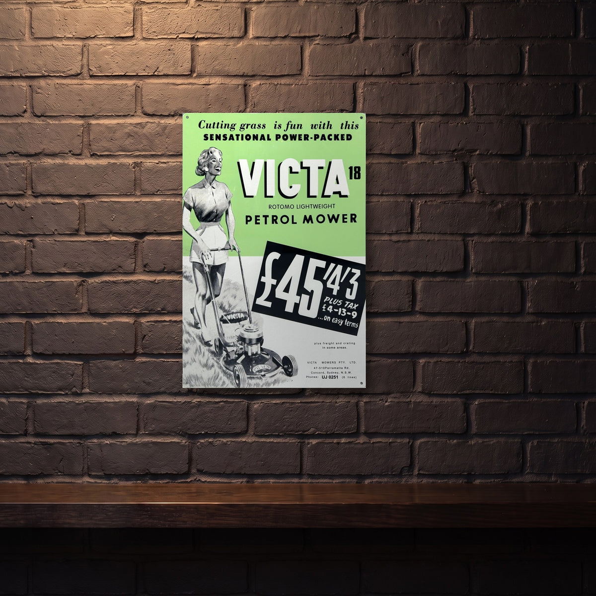 VICTA LAWN MOWERS VINTAGE AD 600 MM X 400 MM METAL SIGN