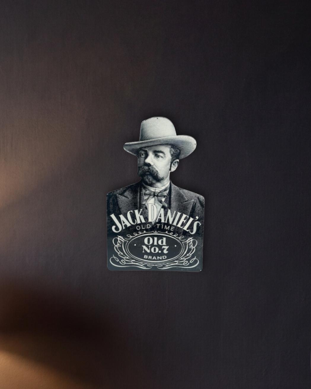 Jack Daniel's Old No. 7 Portrait Retro Metal Sign shown in a night console - scale render at 380 x 600mm