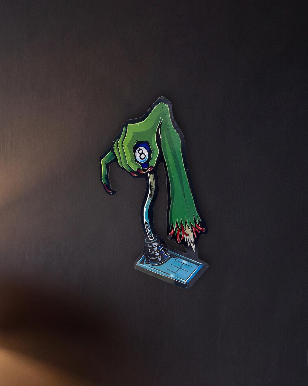 Rat Fink Zombie Hurst Shifter Retro Metal Sign - 420 x 750mm shown in a night console - scale render at 420 x 750mm