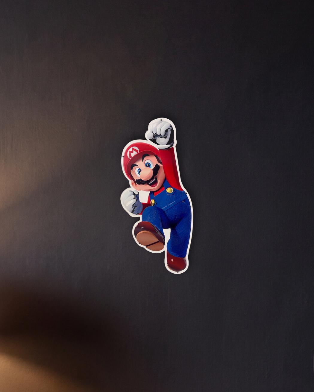 Super Mario Jumping Retro Metal Sign - 300 x 600mm shown in a night console - scale render at 300 x 600mm