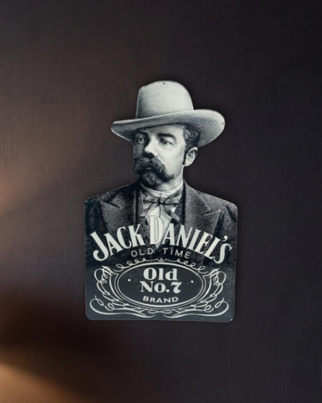 Jack Daniel's Old No. 7 Portrait Retro Metal Sign shown in a night console - scale render at 570 x 900mm