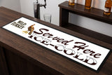 Wild Turkey "Served Here Ice Cold" Premium Rubber-Backed Bar Mat Runner on a bar top