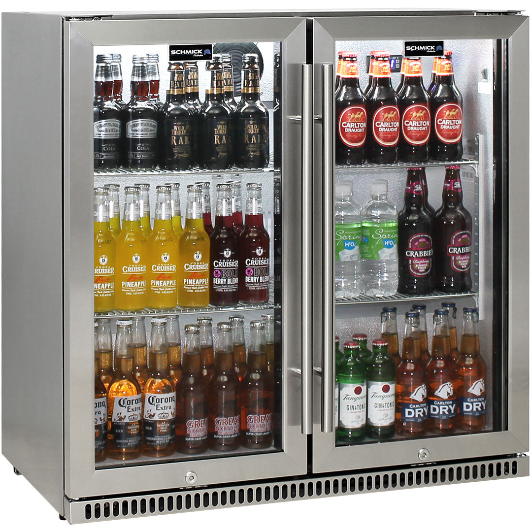 Schmick Stainless Bar Fridge 2 Door With Heated Glass and Triple Glazing  - Model SK190-SS