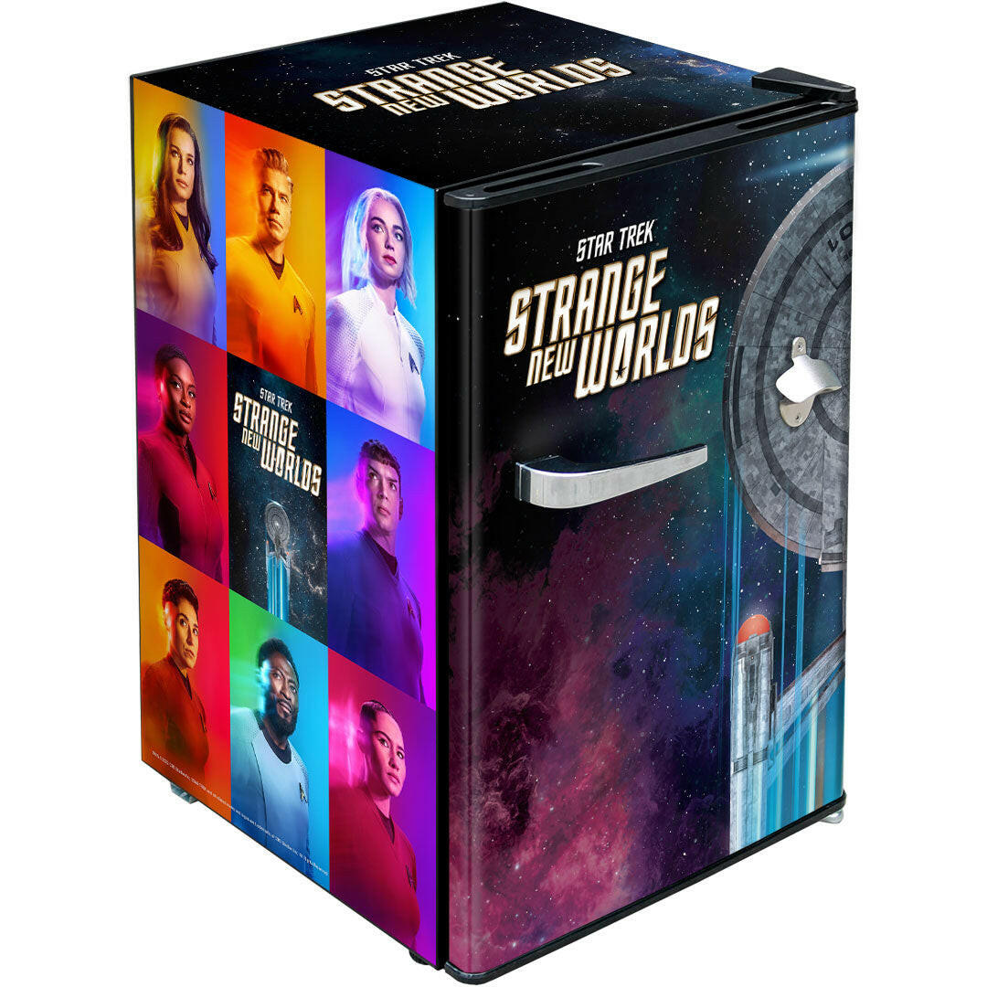 Star Trek Strange New Worlds Design Retro Mini Bar Fridge 70 Litre Schmick Brand With Opener - BC70B-RET-ST-SNW12