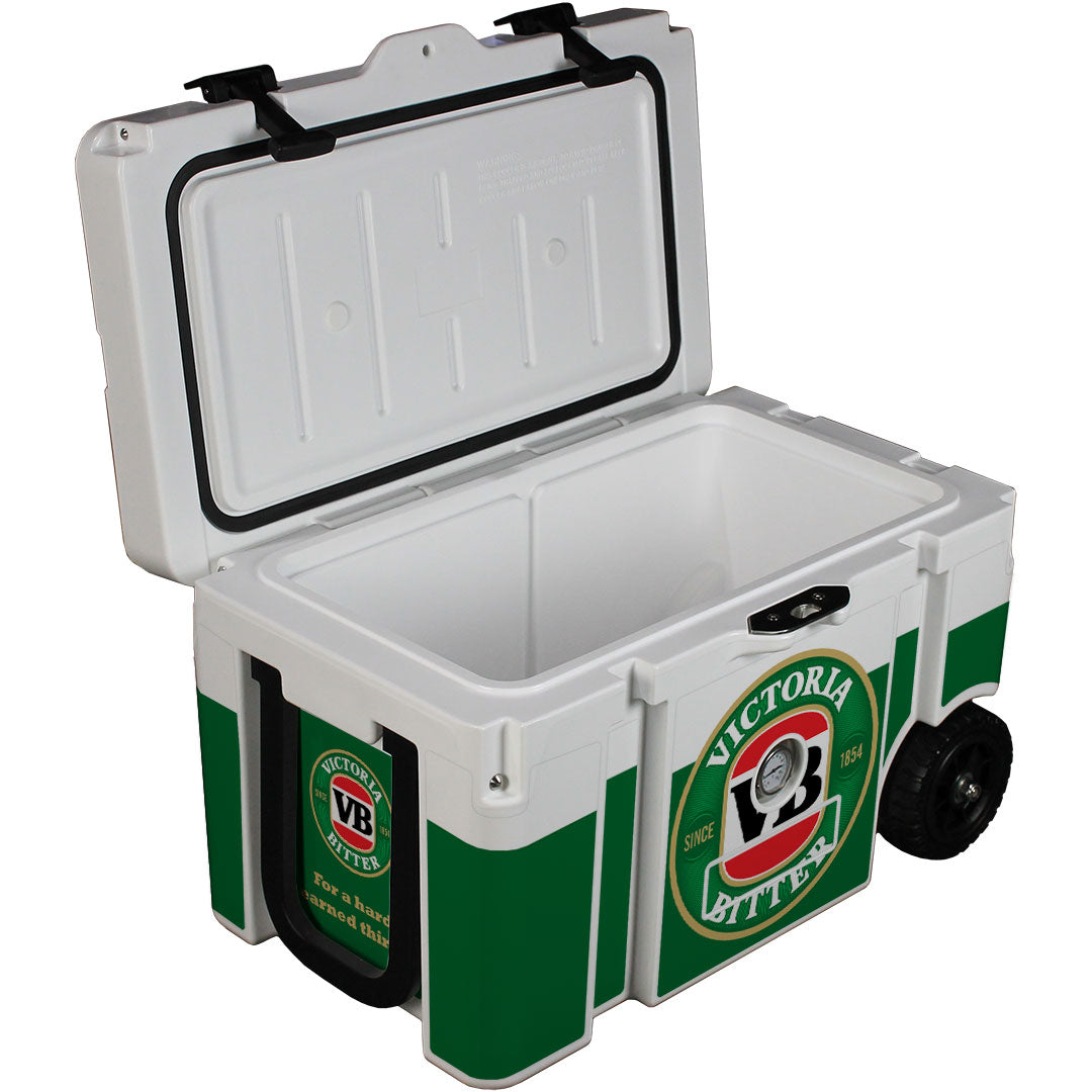 VB Branded Rhino ES-50QT Roto Molded Foam Injected 50 Litre Ice Box with Longest Ice Retention & Cool Wheels with Handle - Model ES-50QTW-VB-V1