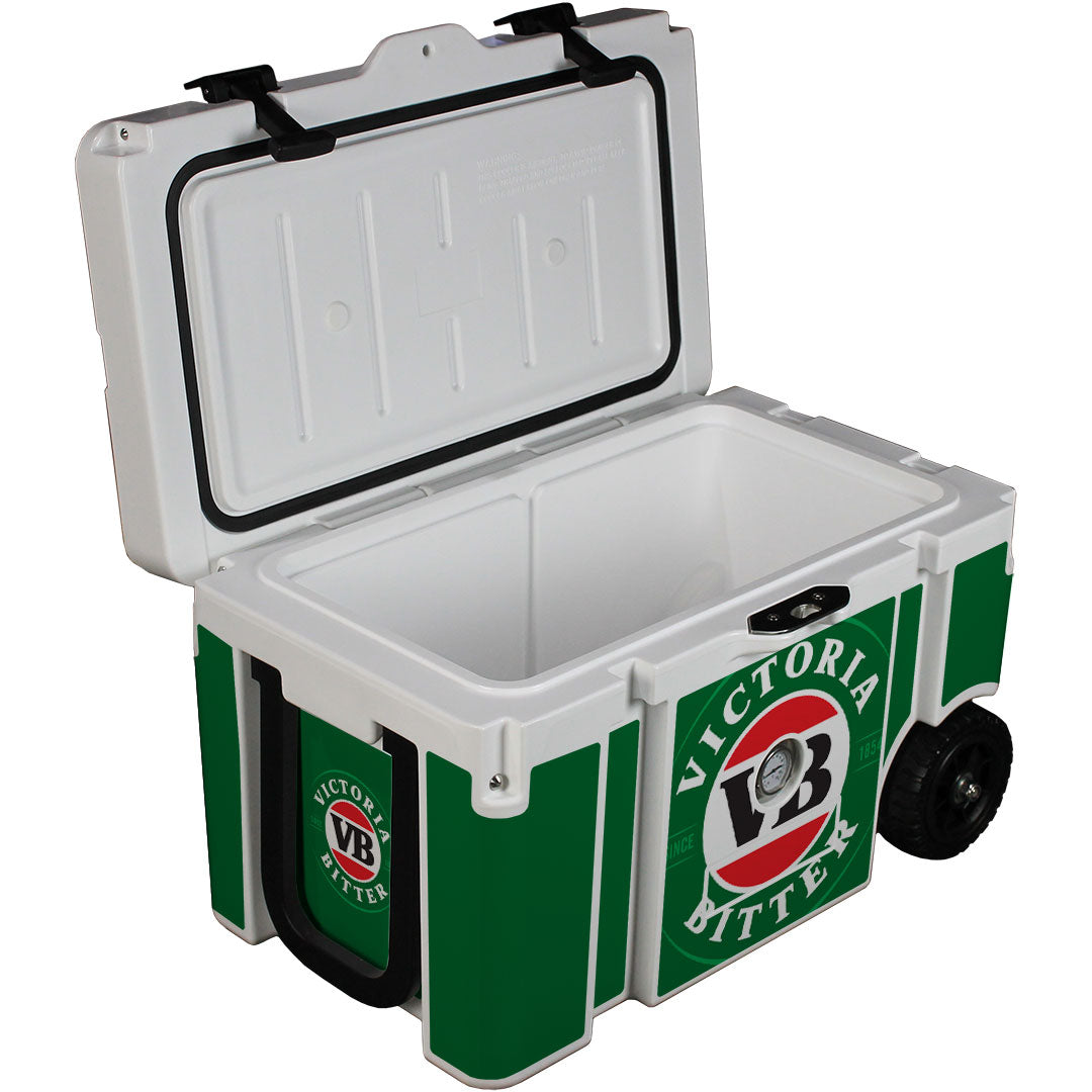 VB Branded Rhino ES-50QT Roto Molded Foam Injected 50 Litre Ice Box with Longest Ice Retention & Cool Wheels with Handle - Model ES-50QTW-VB-V2