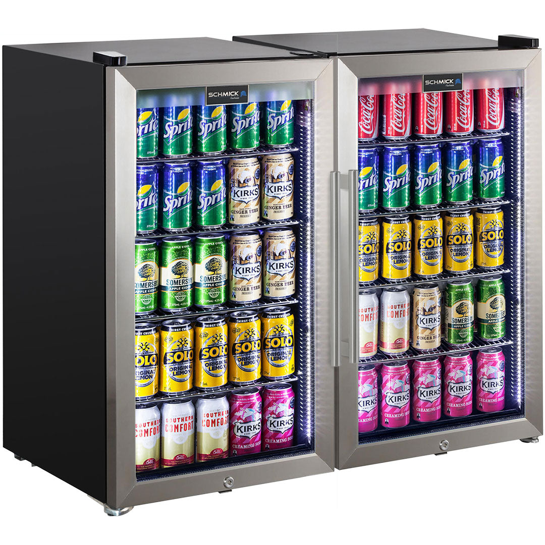 Schmick HUS-SC88-SS-COMBO - Outdoor Triple Glazed Alfresco Bar Fridge Combo With LED Strip Lights, Lock and LOW E Glass, indoor use also perfect!
