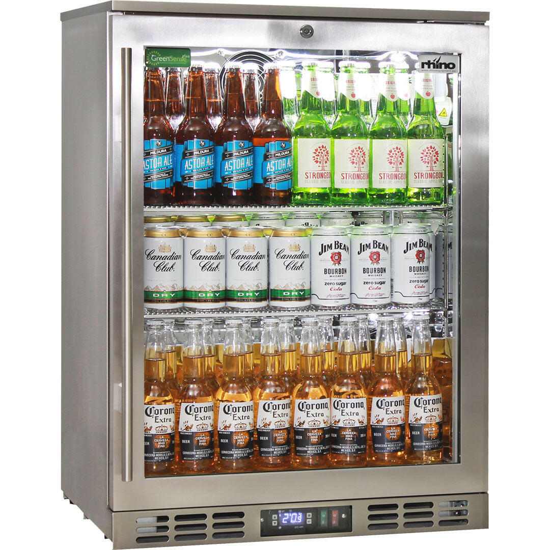 Rhino SG1R-HDQ - Stainless Steel 1 Heated Glass Door Bar Fridge With Quiet Fans And Low Energy Consumption