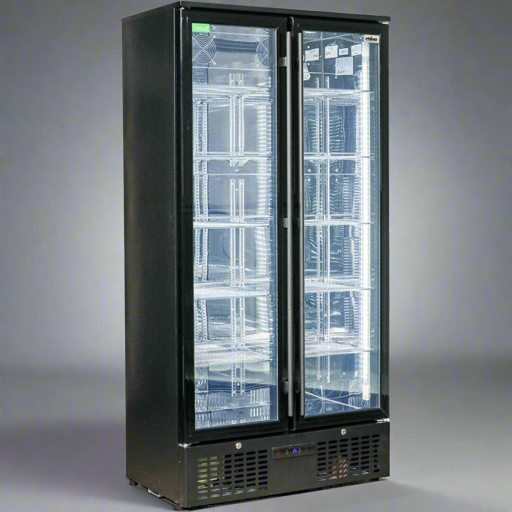 Rhino SGT2-BS - 2 Door Black Commercial Upright Triple Glass Door Bar Fridge Ultra Energy Efficient