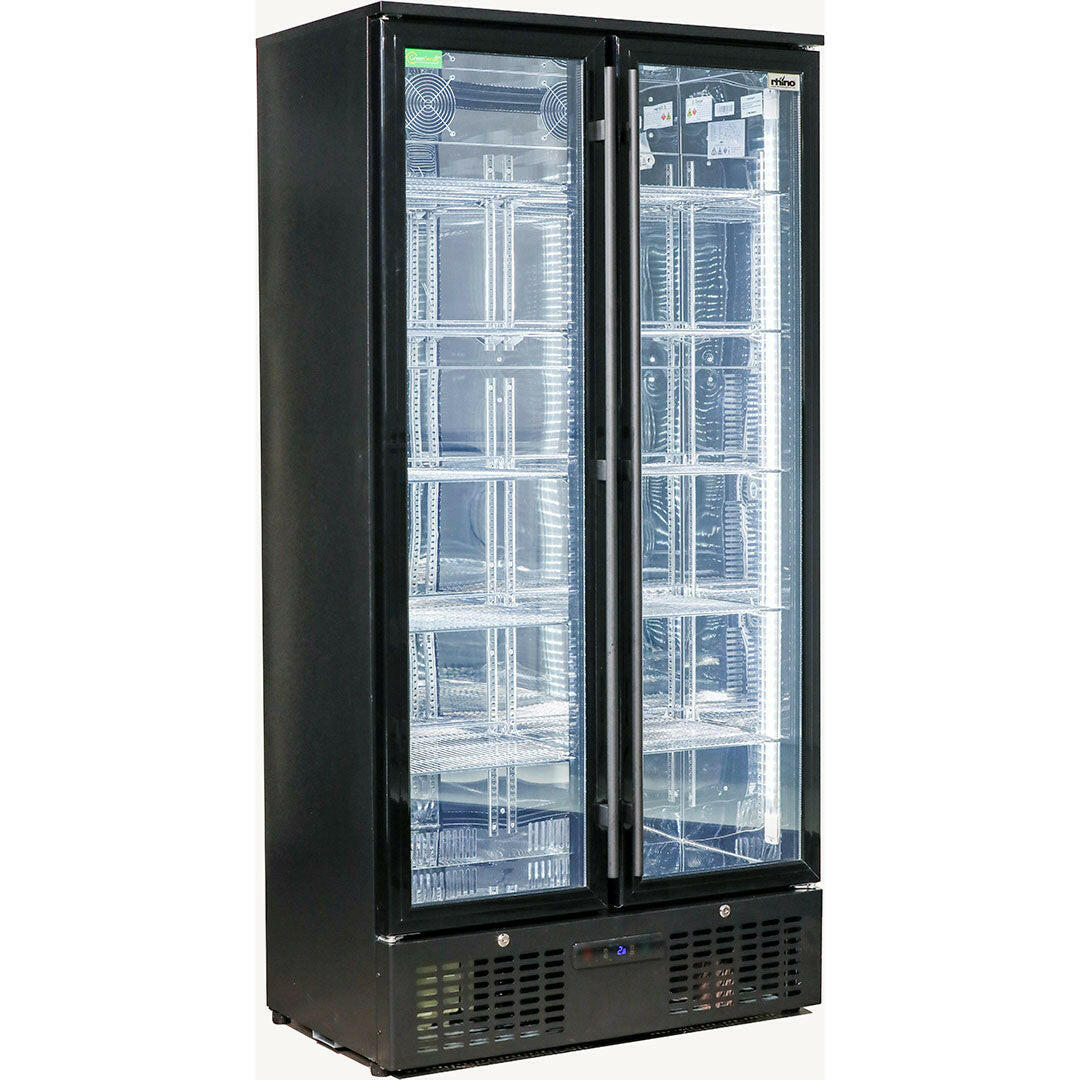 Rhino SGT2-BS - 2 Door Black Commercial Upright Triple Glass Door Bar Fridge Ultra Energy Efficient