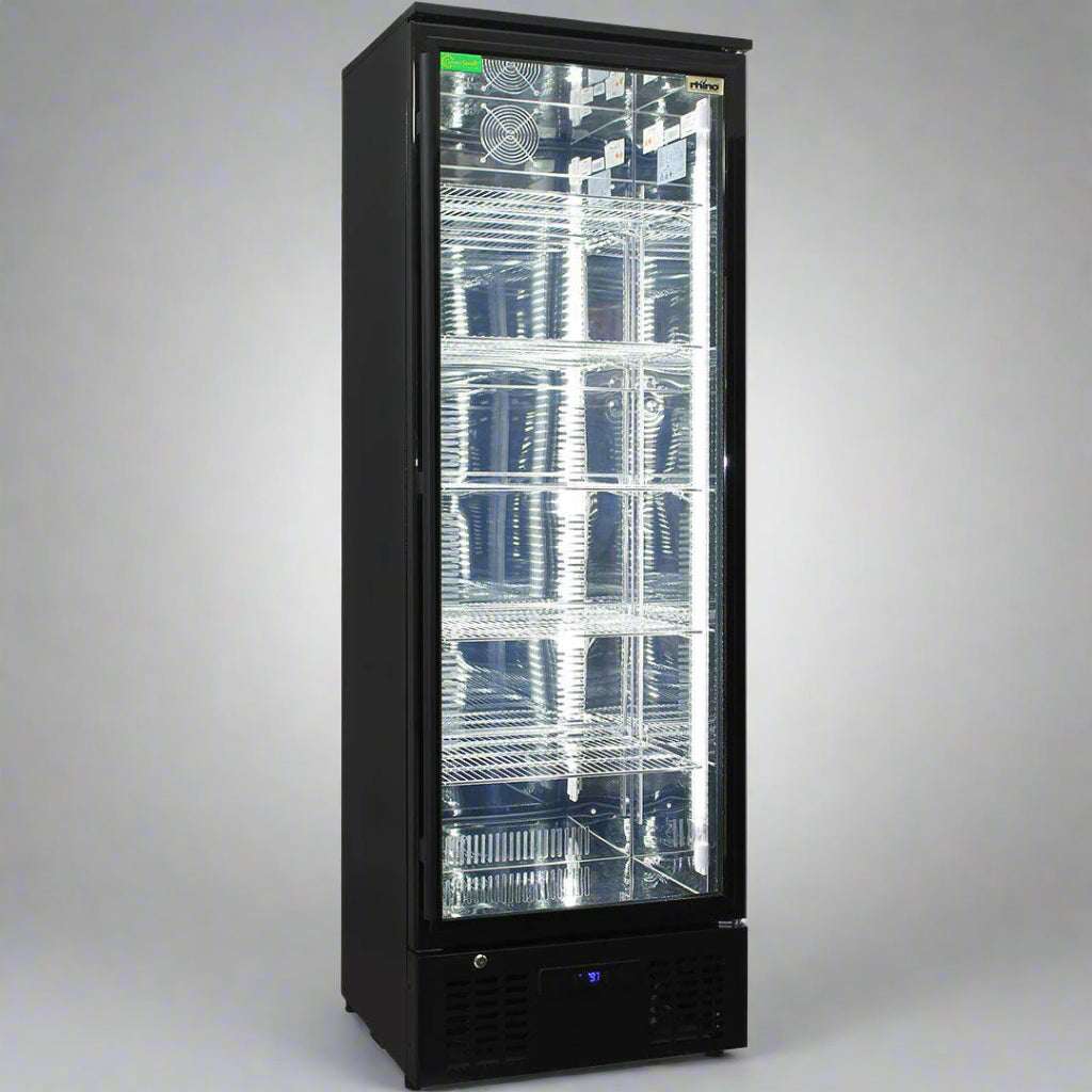 Rhino SGT1R-BS - Black Commercial Upright Triple Glass Door Bar Fridge Ultra Energy Efficient