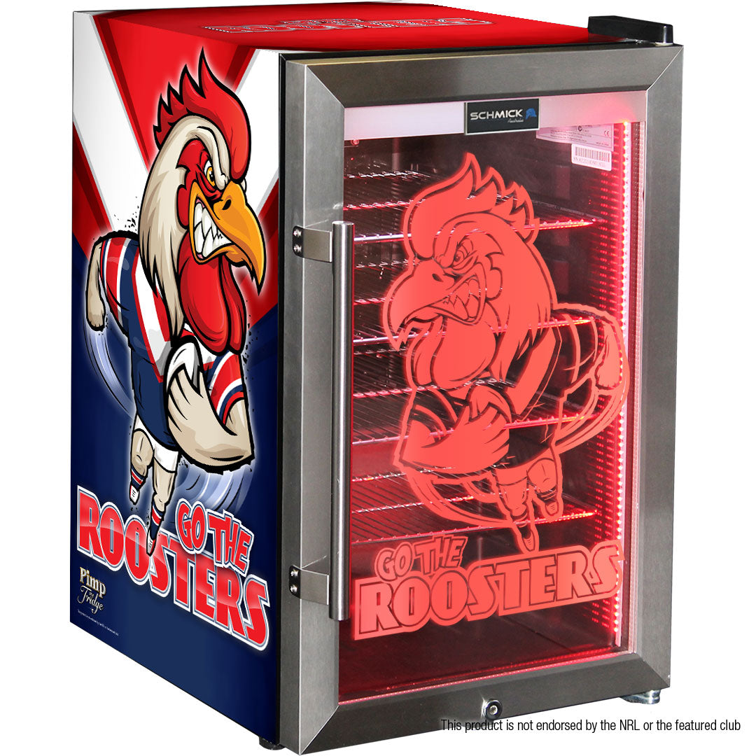 Roosters Rugby Team Design Club branded bar fridge, Great gift idea! - Model HUS-SC70-SS-RUG-ROOSTERS
