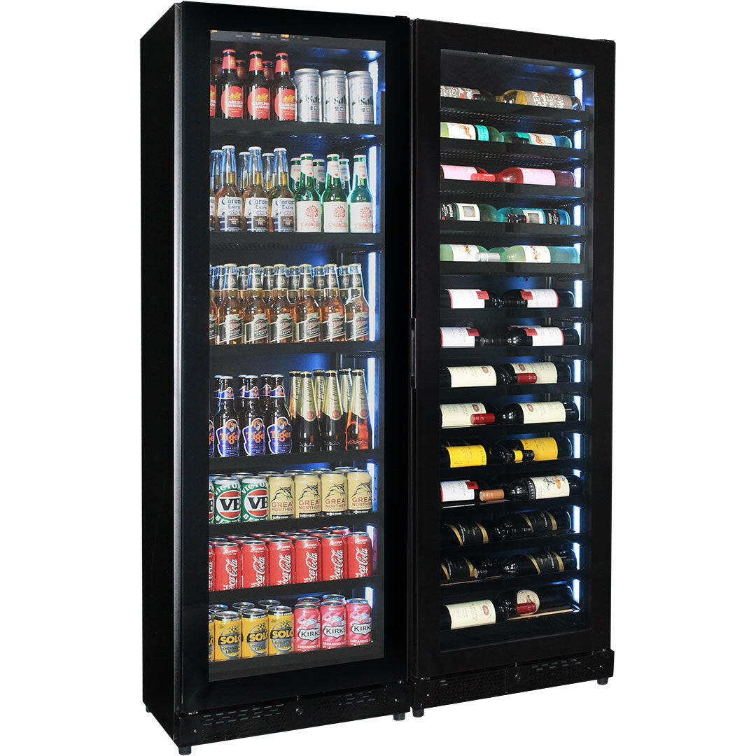 Schmick SK168-Combo - Upright Slim Depth Quiet Running Glass Front Beer And Wine Fridge With 5 x LED Colour Options