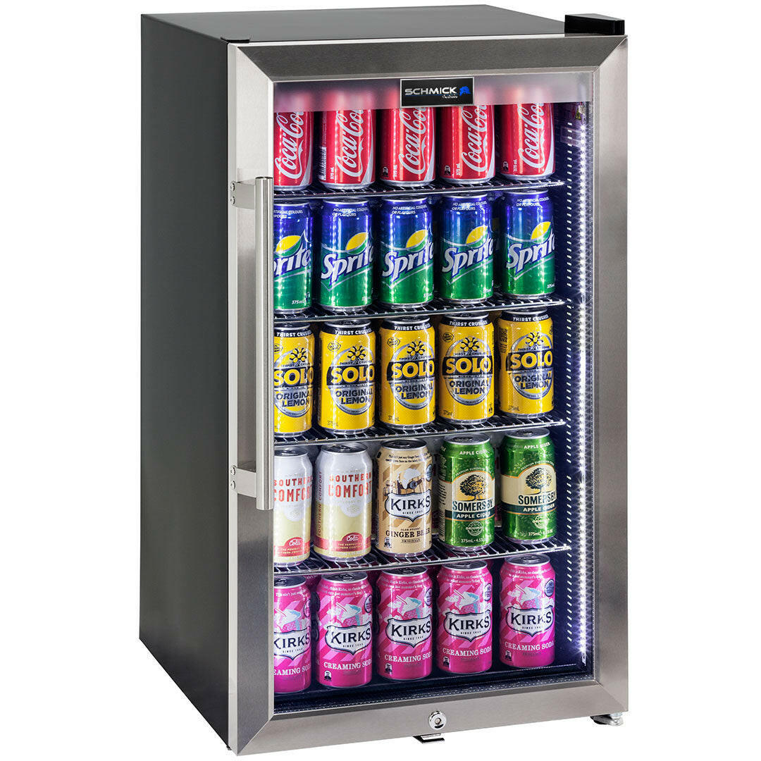 Schmick HUS-SC88-SS - Outdoor Triple Glazed Alfresco Bar Fridge With Led Strip Lights, Lock and LOW E Glass, indoor use also perfect!