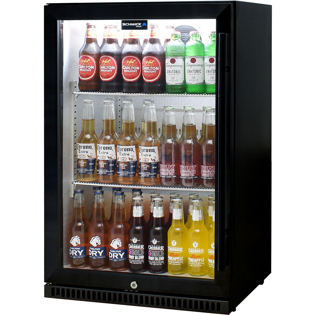 Schmick Black Bar Fridge Tropical Rated With Heated Glass and Triple Glazing 1 Door - Model SK118L-B