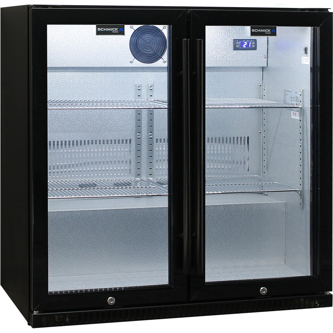 Schmick Black Bar Fridge 2 Door With Heated Glass and Triple Glazing - Model SK190-B