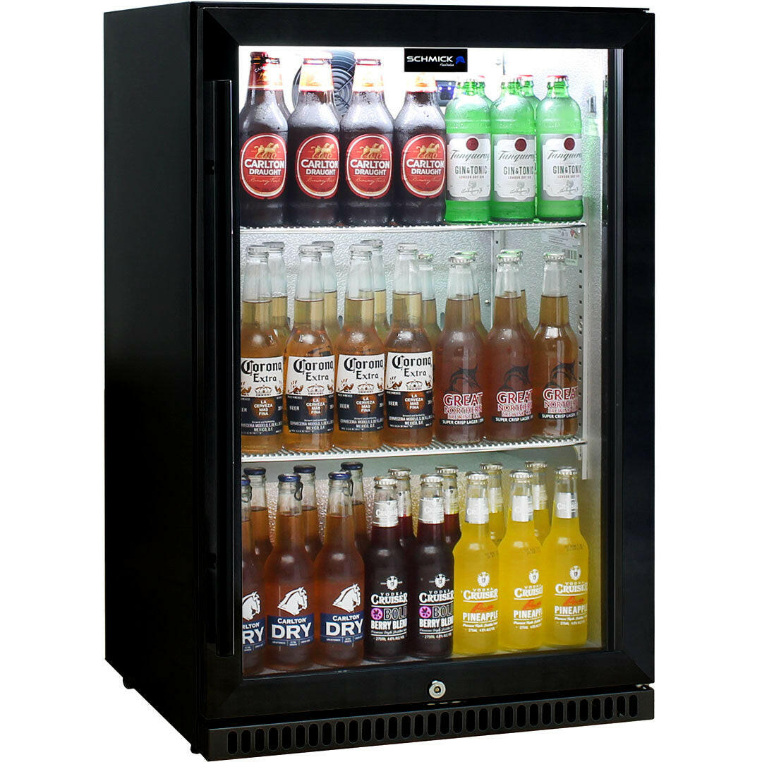 Schmick SK118R-B - Black Bar Fridge Tropical Rated With Heated Glass and Triple Glazing 1 Door