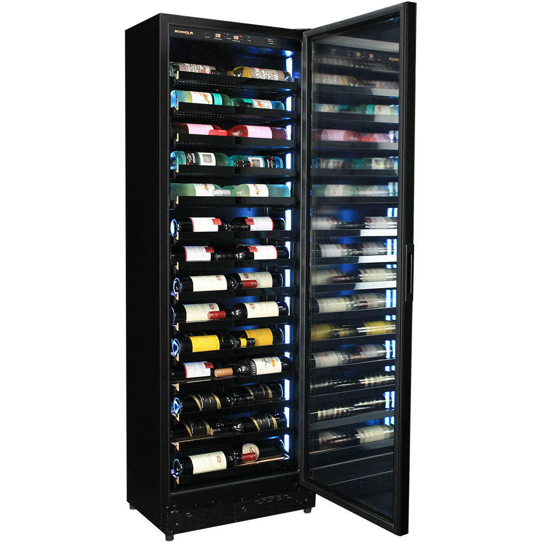 Schmick SK168W - Upright Super Slim Depth Quiet Running Glass Front Wine Fridge With 5 x LED Color Options