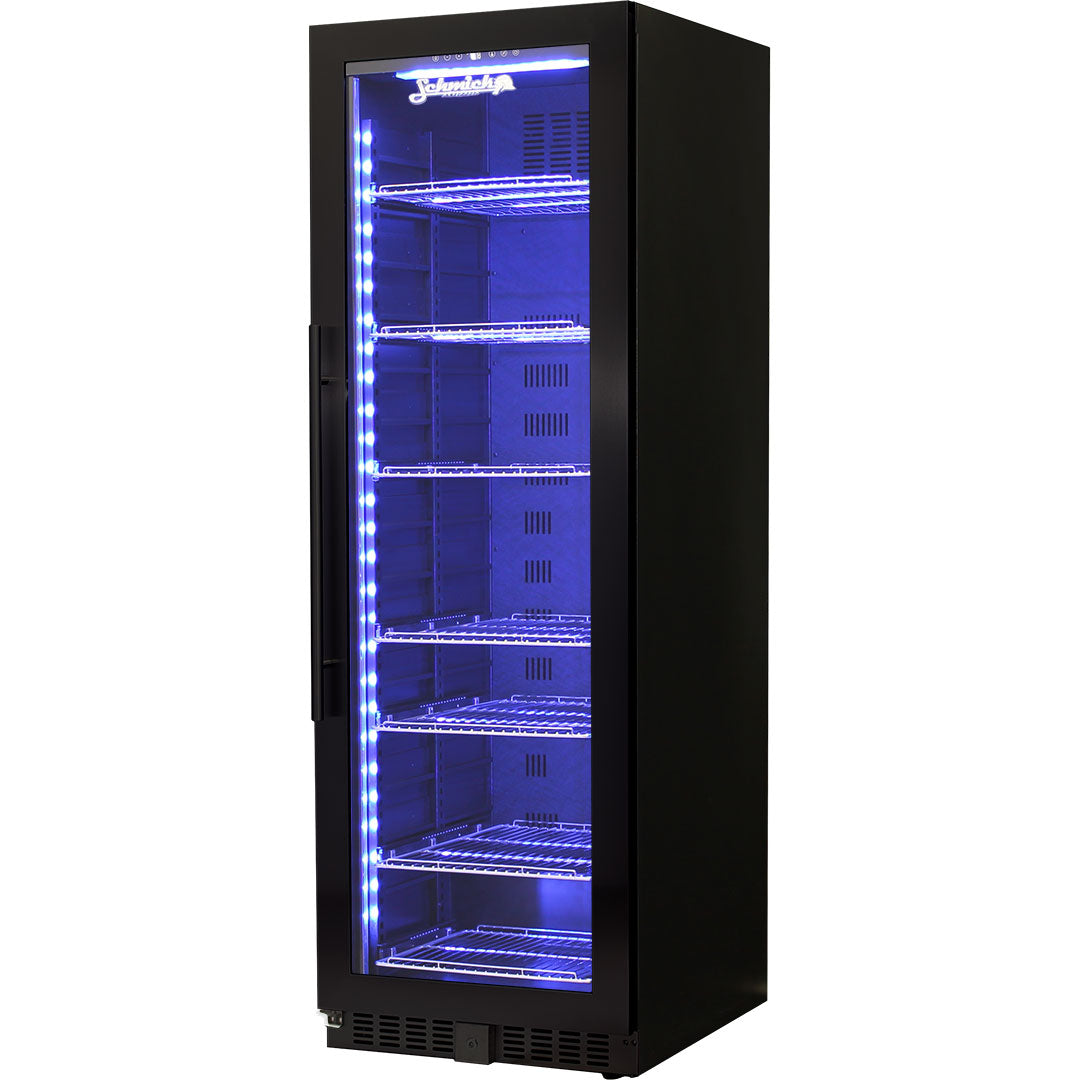 Schmick Black Upright Glass Door Drinks Refrigerator - Model BD425RB-B Right Hinged