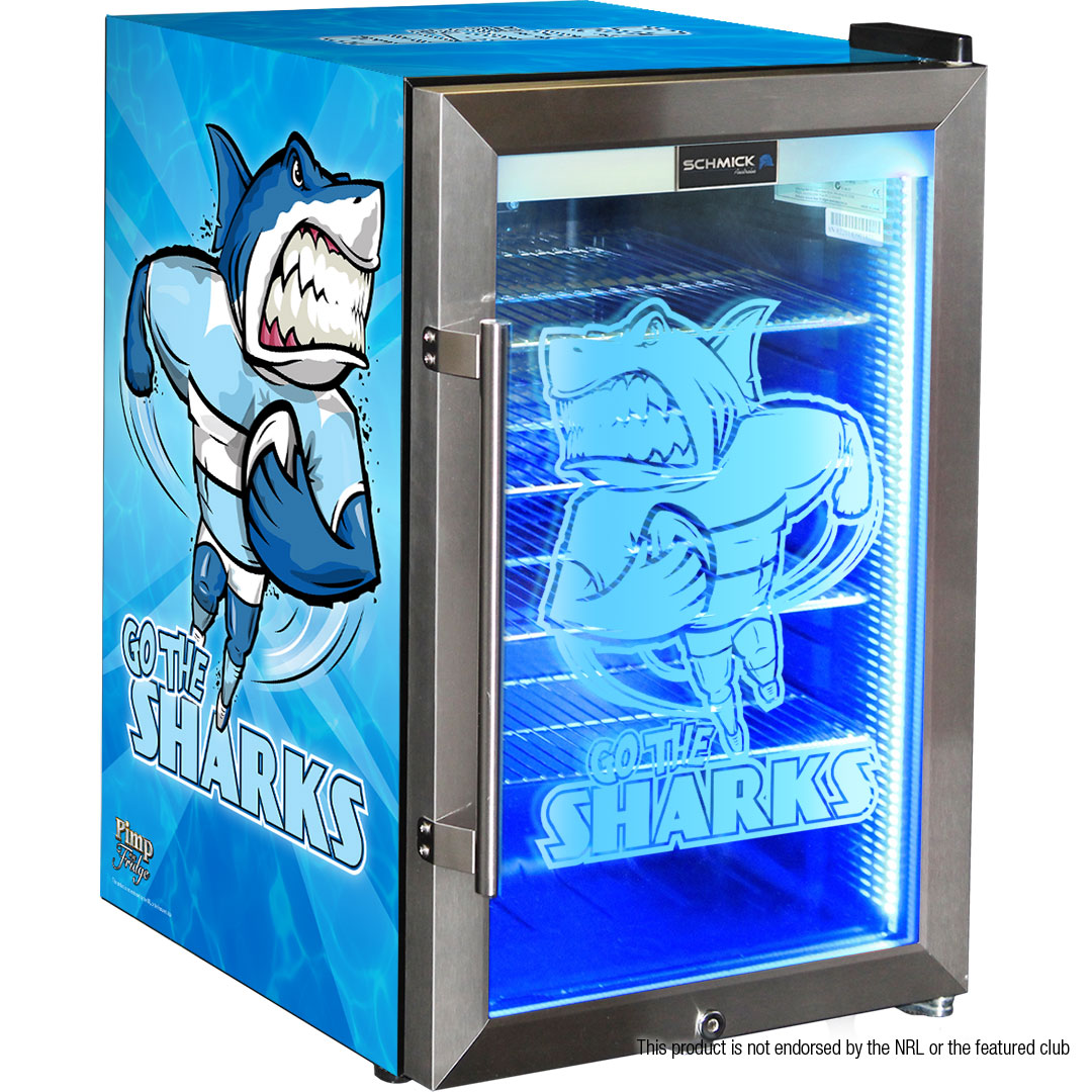 Sharks Rugby Team Design Club branded bar fridge, Great gift idea! - Model HUS-SC70-SS-RUG-SHARKS