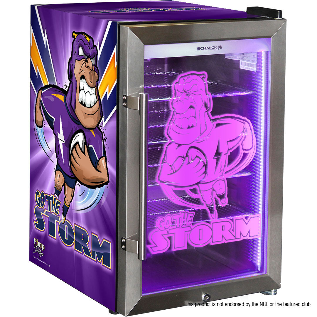 Melbourne Storm branded bar fridge, Great gift idea!  *Note 'This product is not endorsed by NRL or featured club' - Model HUS-SC70-SS-STO-P