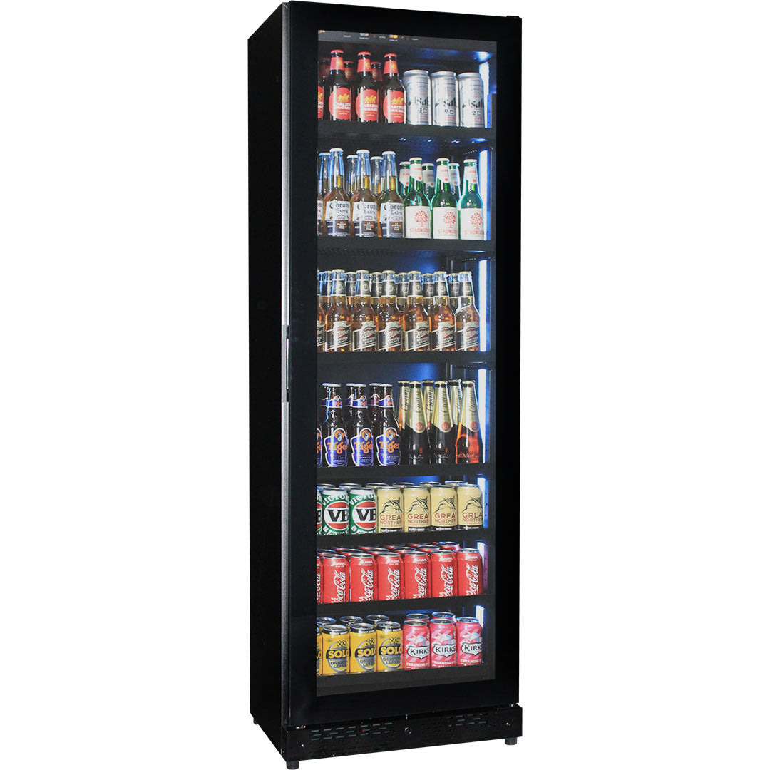 Upright Super Slim Depth Quiet Running Glass Front Beer Fridge With 5 x LED Colour Options - Model SK168RB