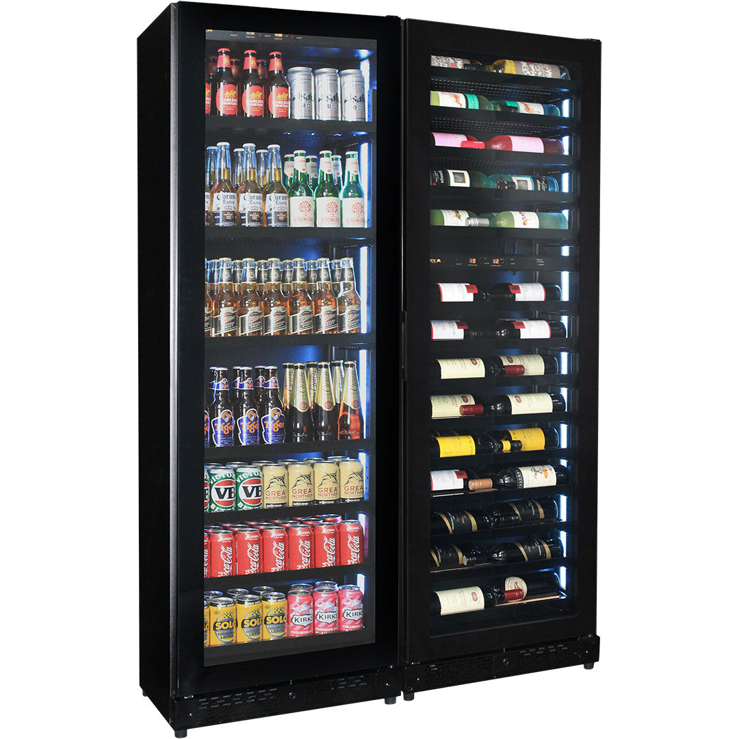Upright Slim Depth Quiet Running Glass Front 3 Zone Beer And Wine Fridge With 5 x LED Color Options - Model SK168-Combo3
