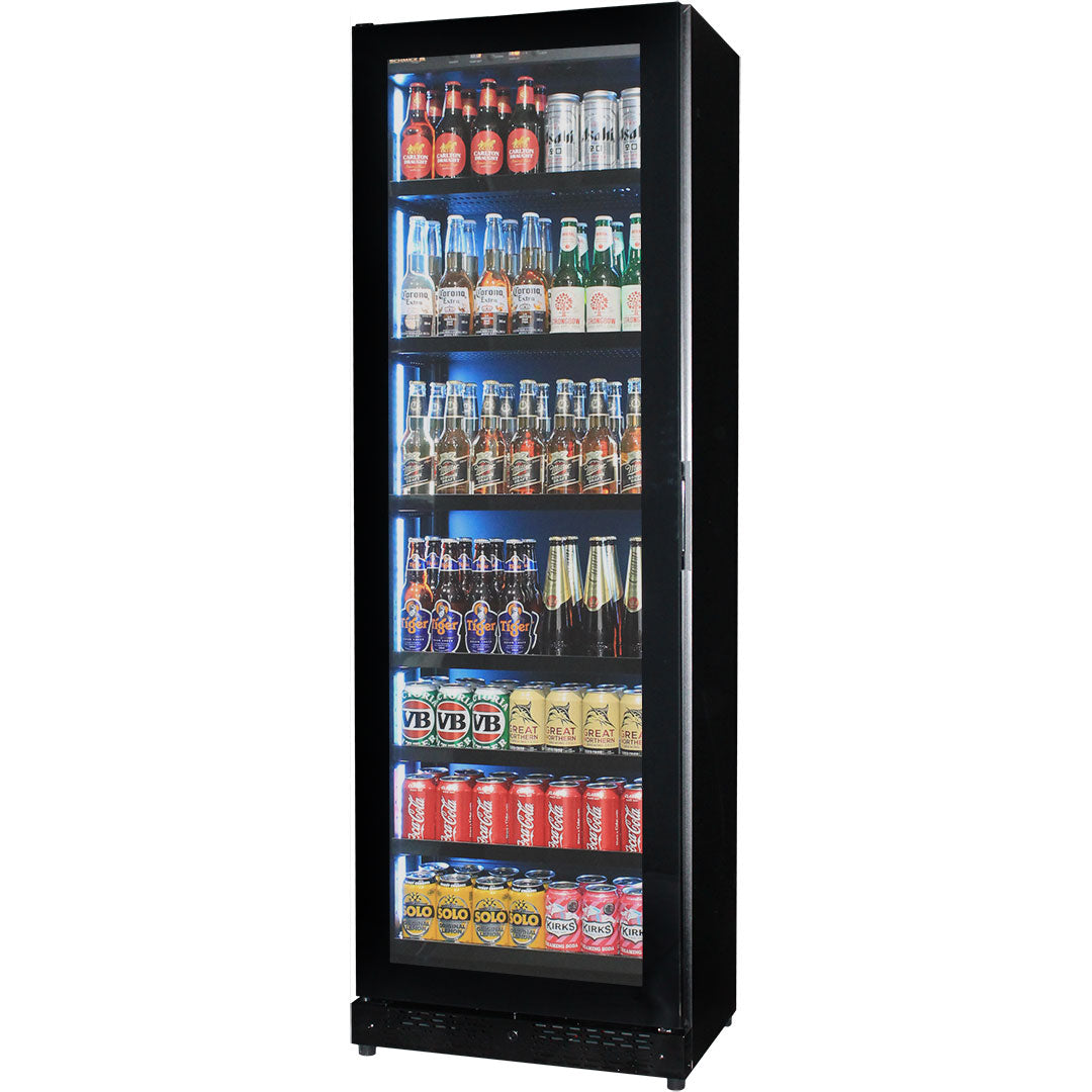 Upright Super Slim Depth Quiet Running Glass Front Beer Fridge With 5 x LED Colour Options - Model SK168B