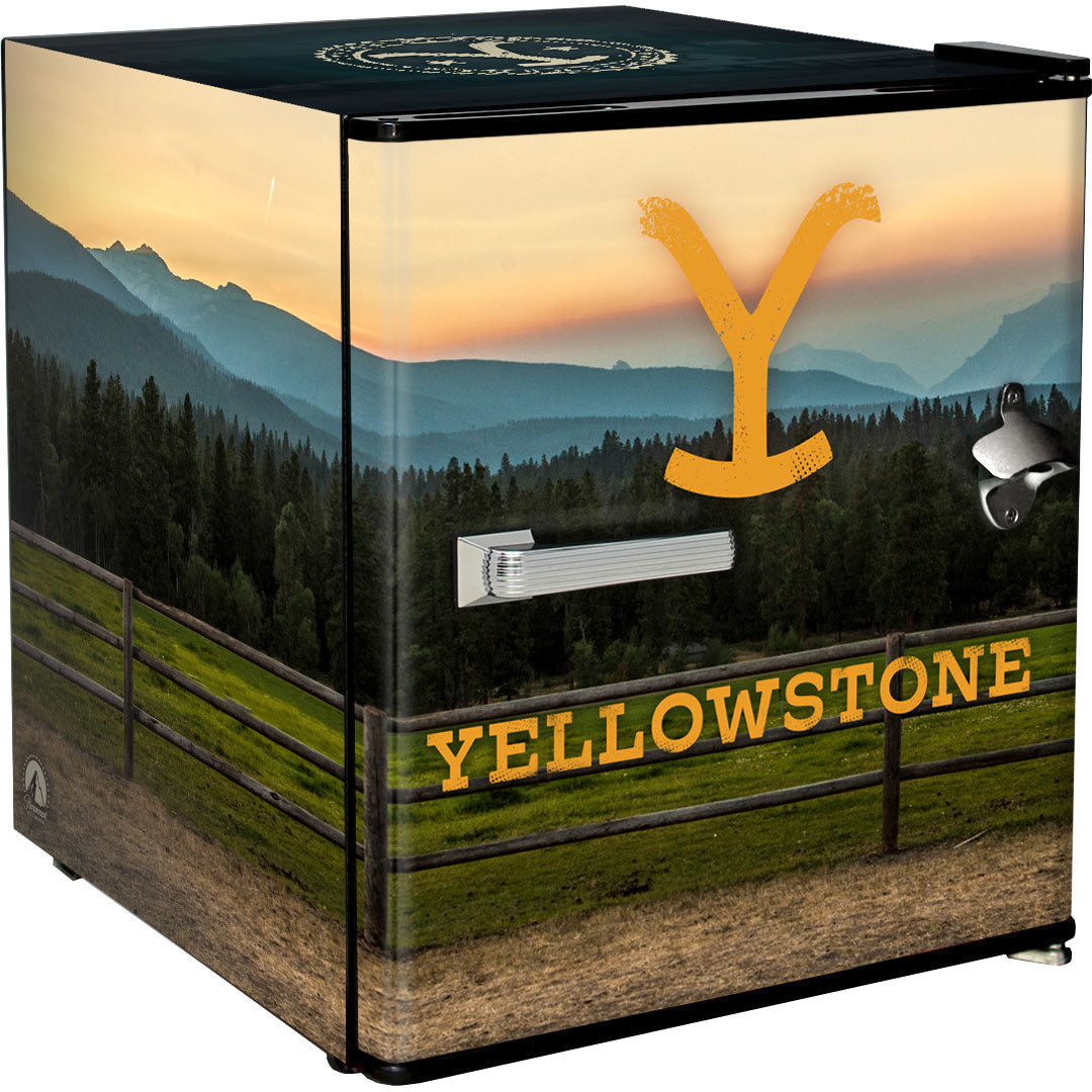Yellowstone Retro Black Small Vintage Mini Bar Fridge 46 Litre With Opener - Model HUS-BC46B-RET-YELLOW-01