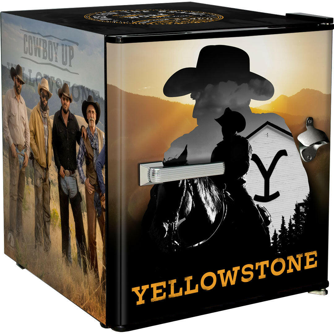 Yellowstone Retro Black Small Vintage Mini Bar Fridge 46 Litre With Opener - Model HUS-BC46B-RET-YELLOW-04