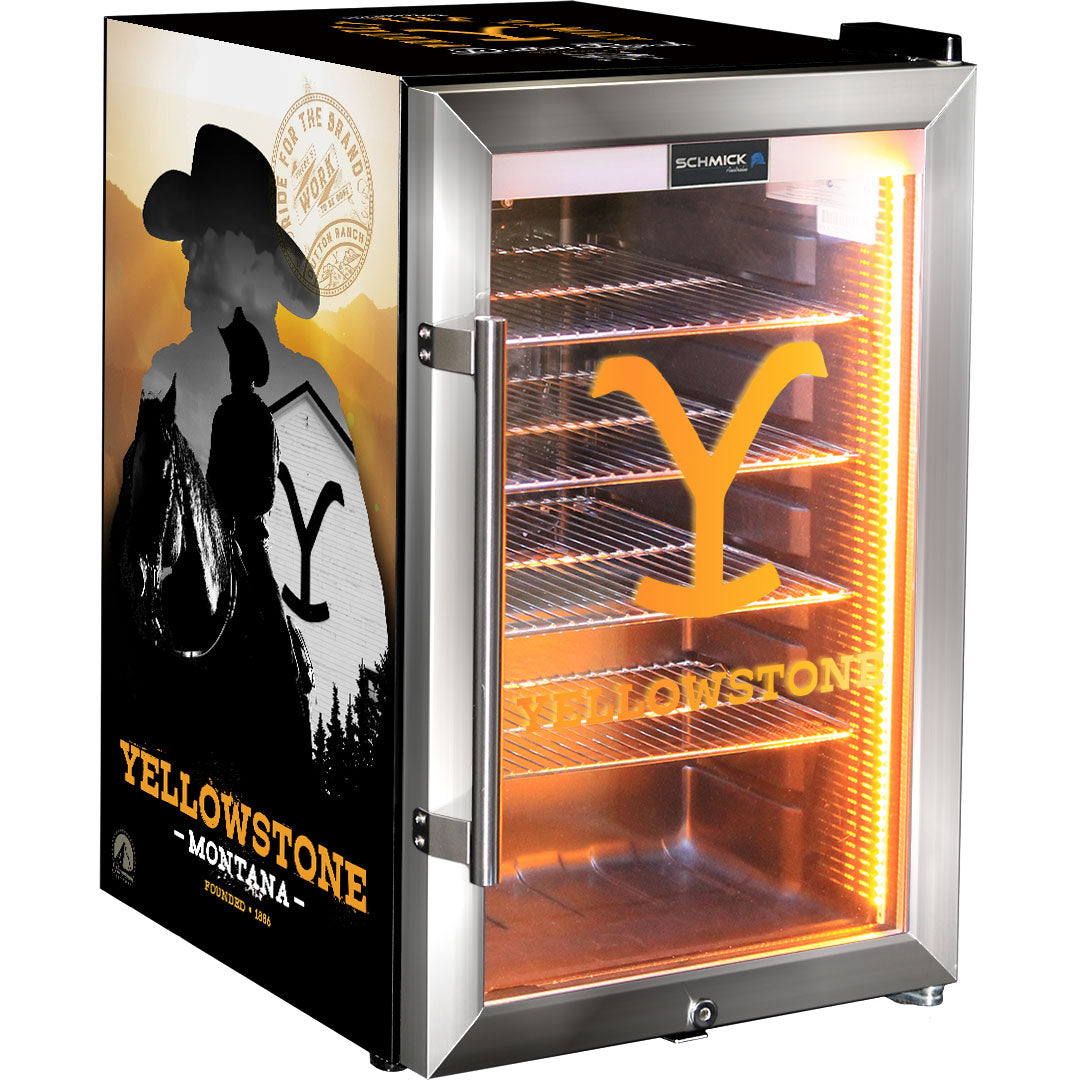 Yellowstone design branded bar fridge, Great gift idea! - Model HUS-SC70-SS-YELLOW-01