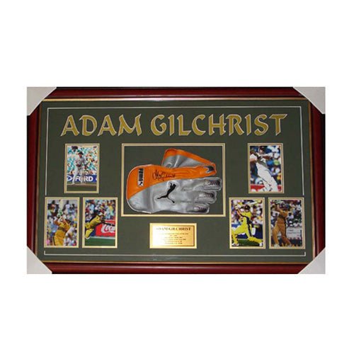 Adam Gilchrist Signed Glove Collage Framed - Official Cricket Australia Memorabilia - KING CAVE