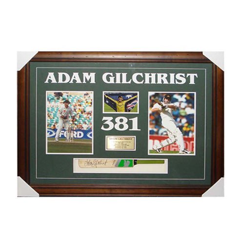 Adam Gilchrist Signed Mini Bat Collage Framed - Official Cricket Australia Memorabilia - KING CAVE