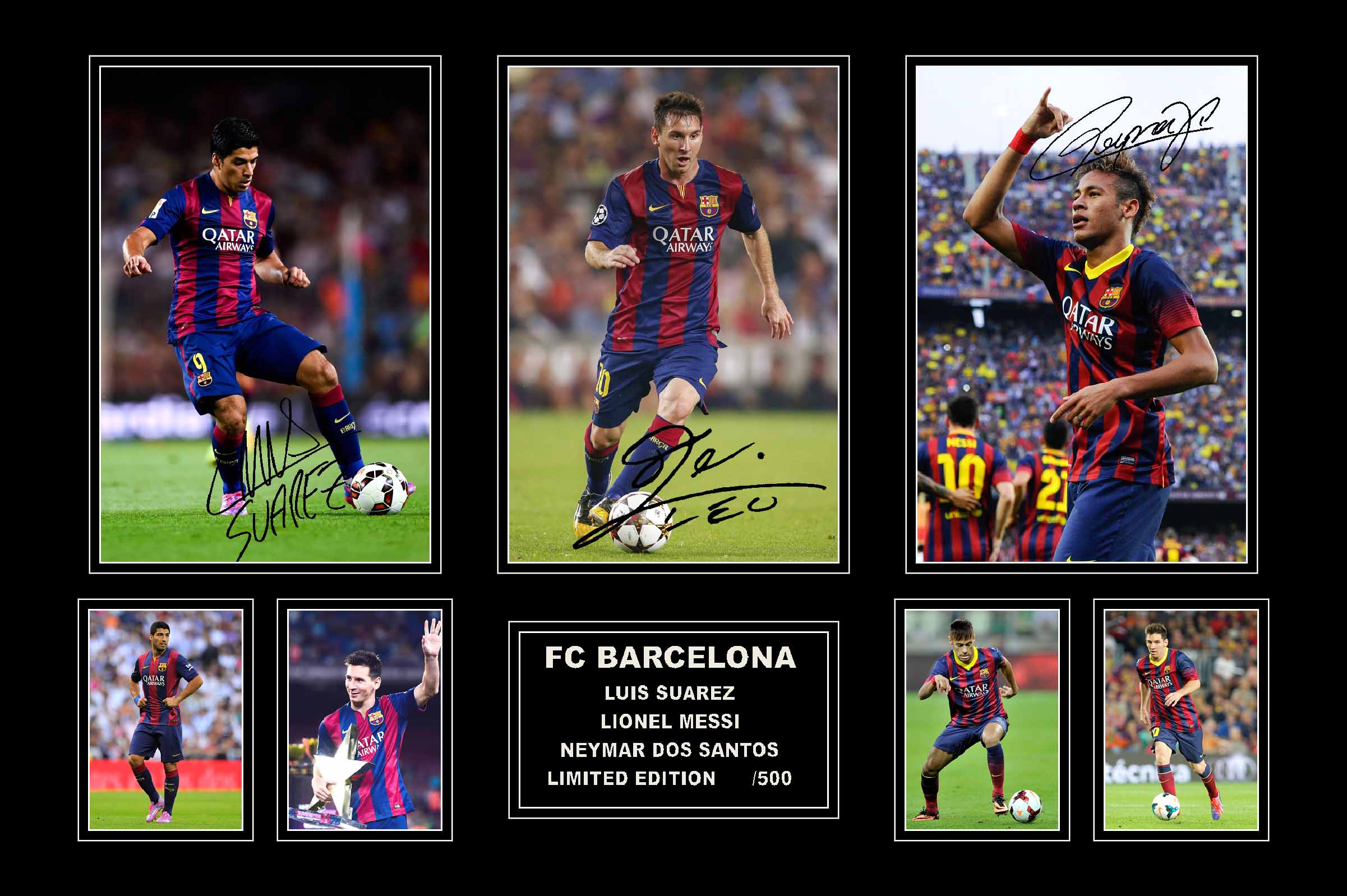 Barcelona 3 Player Collage Framed (SUAREZ, MESSI, NEYMAR) - KING CAVE