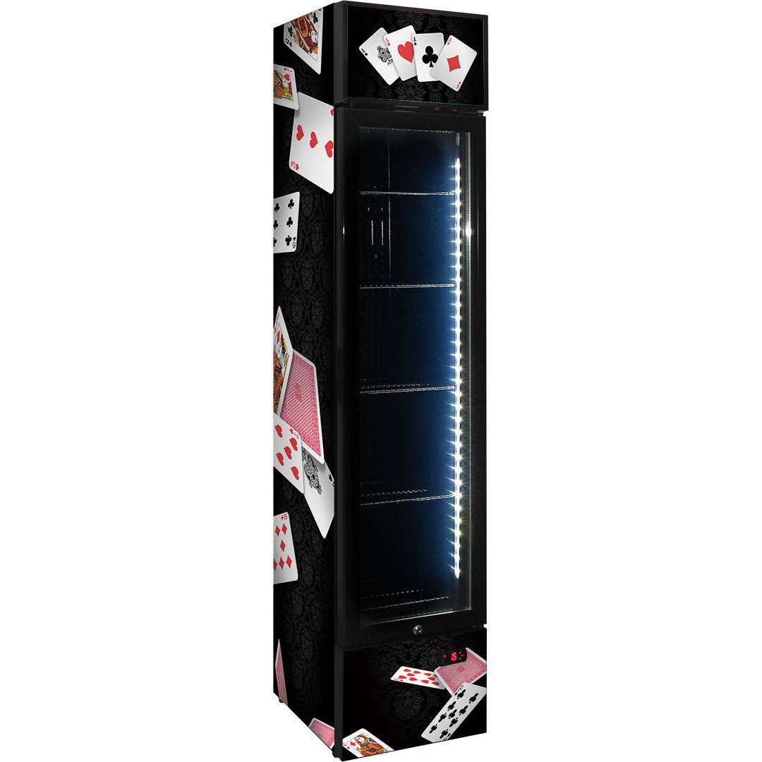 Branded Skinny Upright Bar Fridge With Playing Card Design - KING CAVE