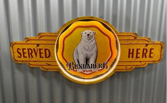 Bundaberg Rum 12 Volt Premium Embossed Light Up LED Bar Sign - KING CAVE