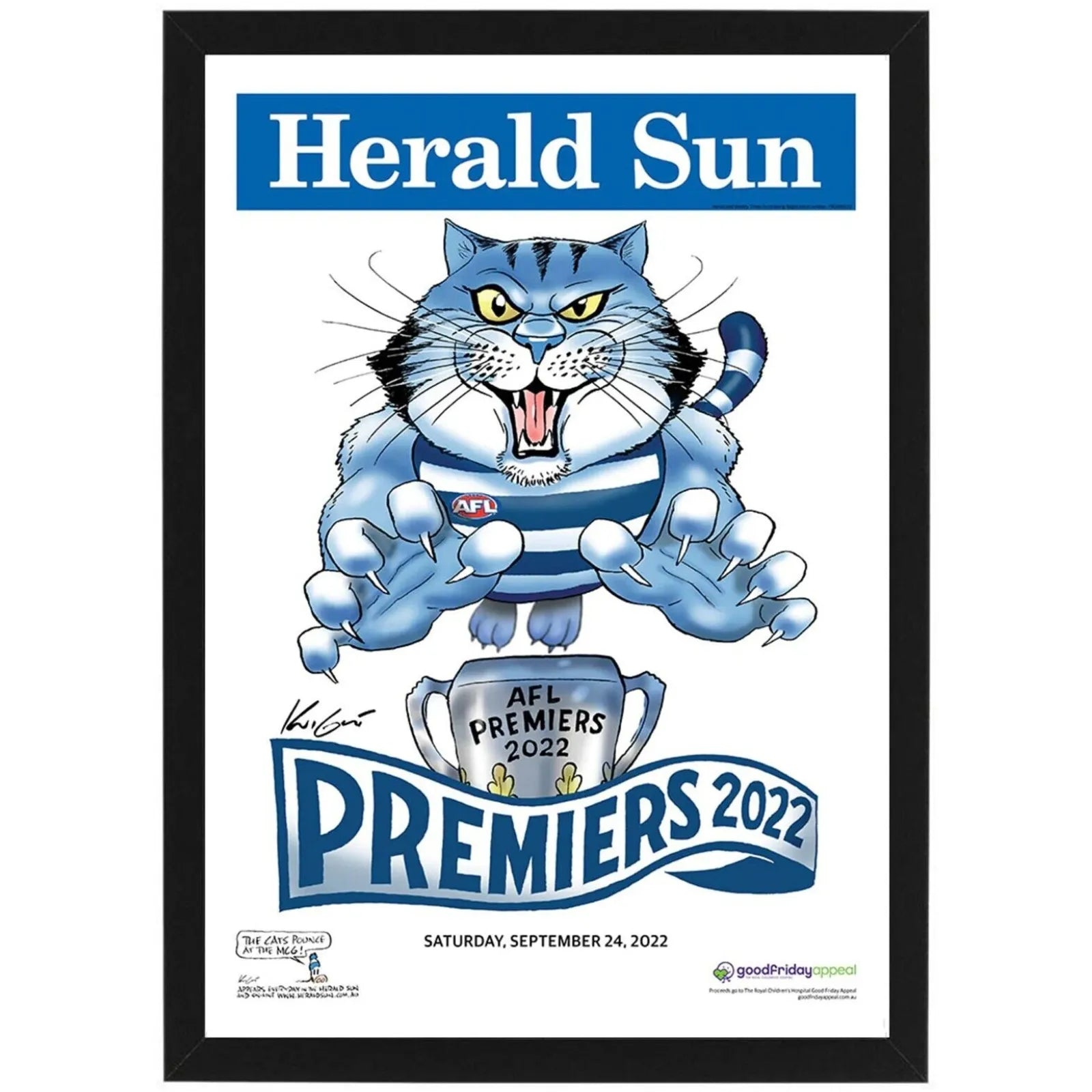 Geelong Cats Mark Knight 2022 Premiers Poster Framed - KING CAVE