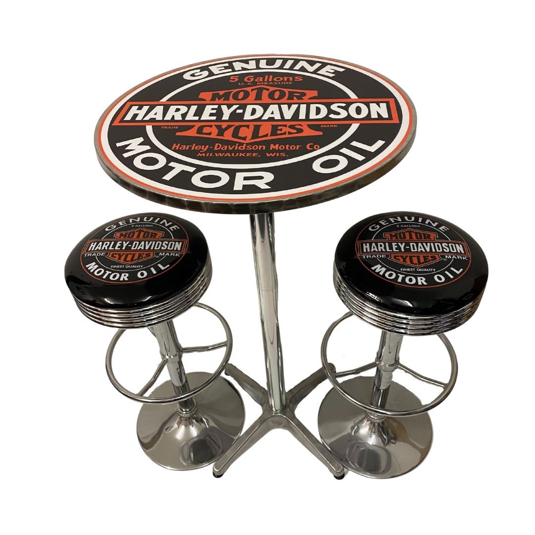 Harley Davidson Motor Oil Bar Table & Bar Stool Set - KING CAVE