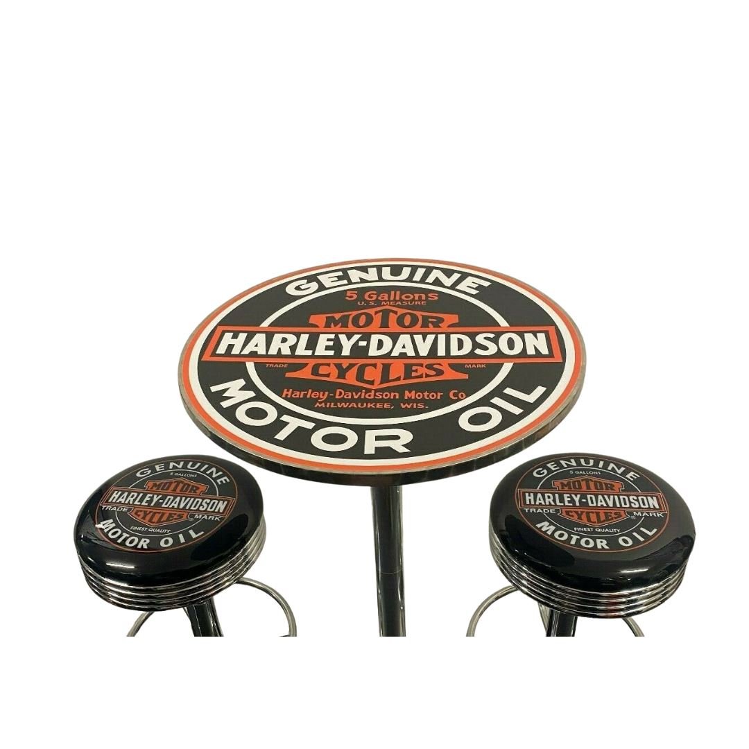 Harley Davidson Motor Oil Bar Table & Bar Stool Set - KING CAVE