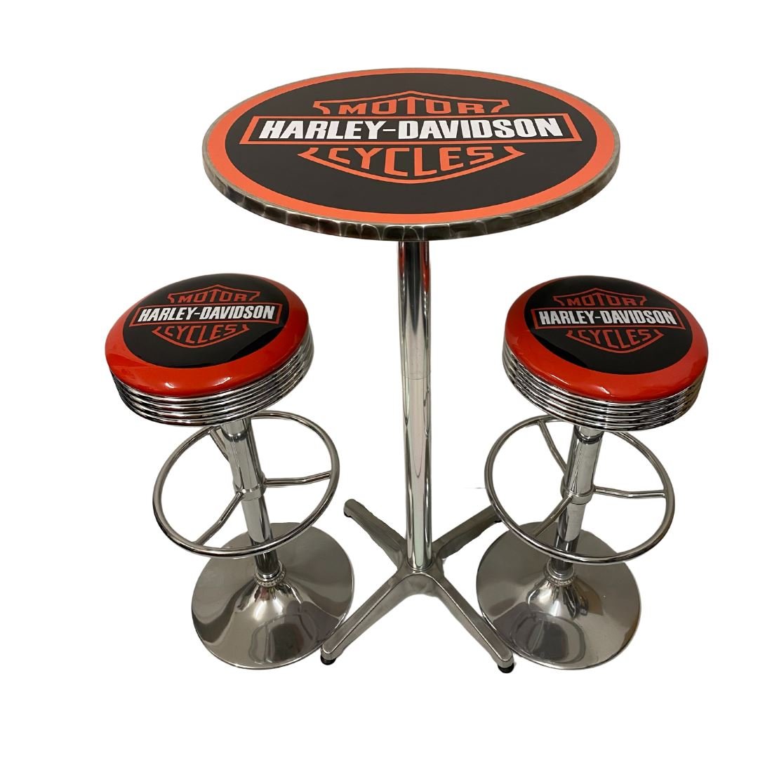 Harley Davidson Shield Bar Table & Bar Stool Set - KING CAVE