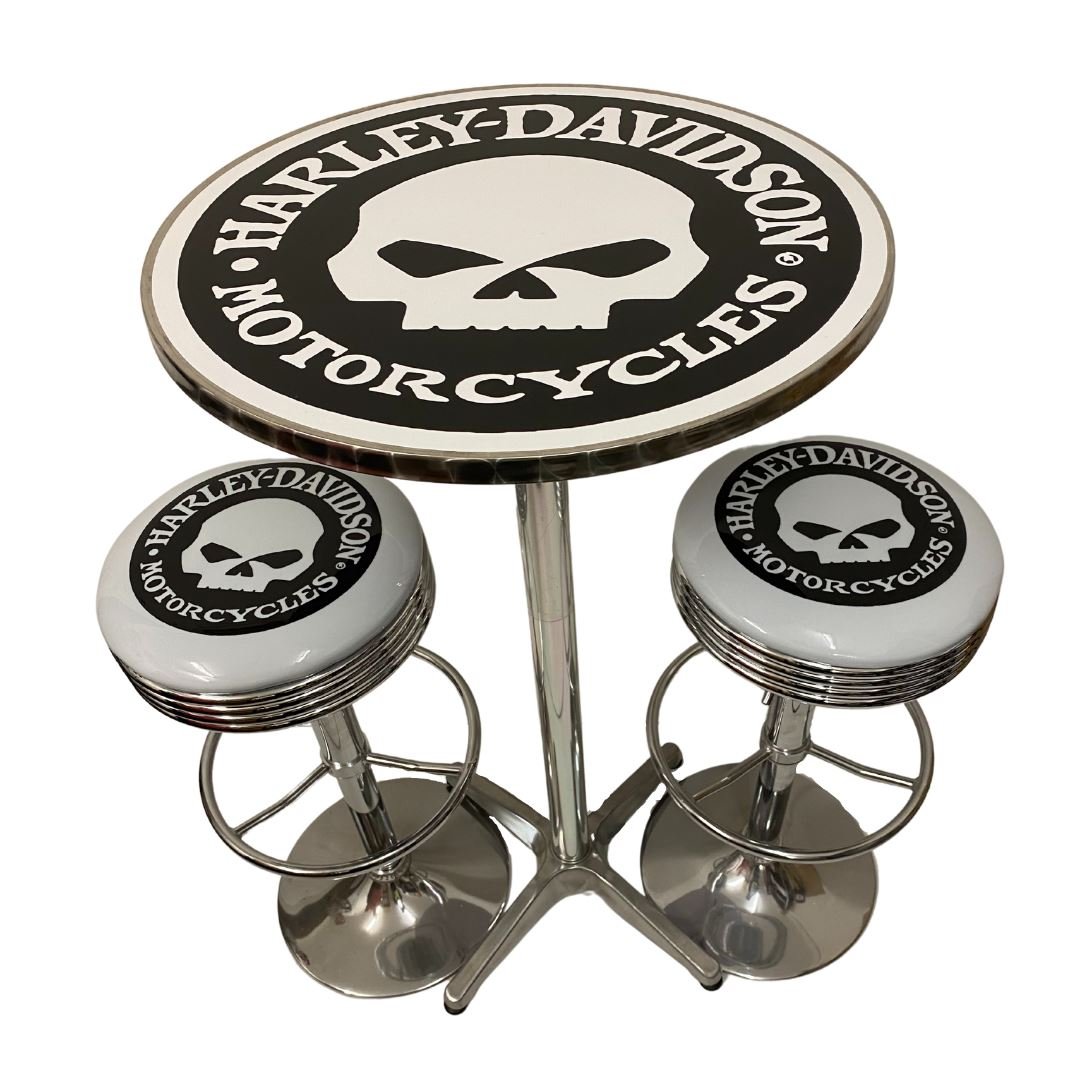 Harley Davidson Skull Bar Table & Bar Stool Set - KING CAVE