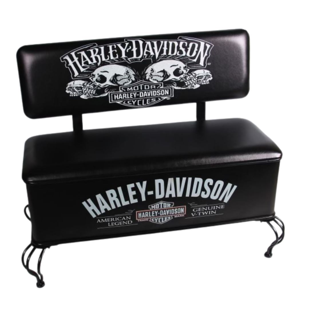 Harley Davidson Skulls Premium Quality Bench Seat Storage Underneath - KING CAVE