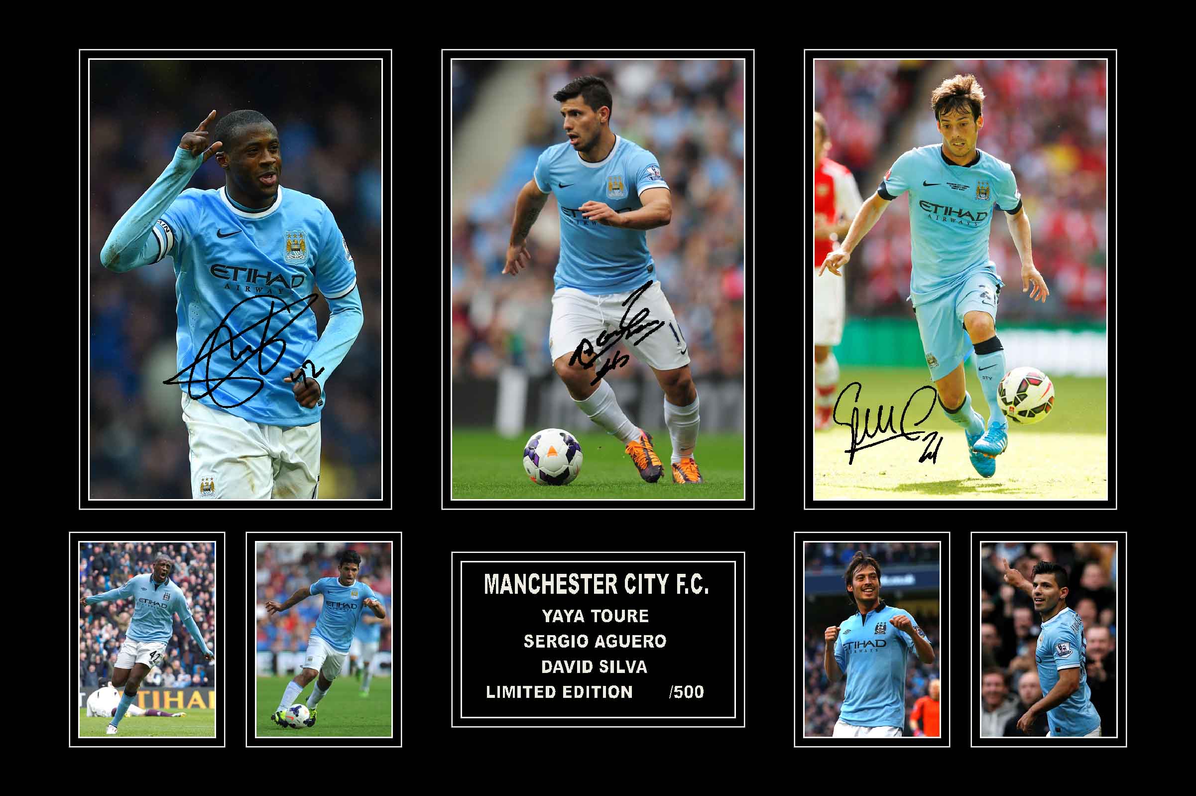 Manchester City 3 Player Collage Framed (TOURE, AGUERO, SILVA) - KING CAVE