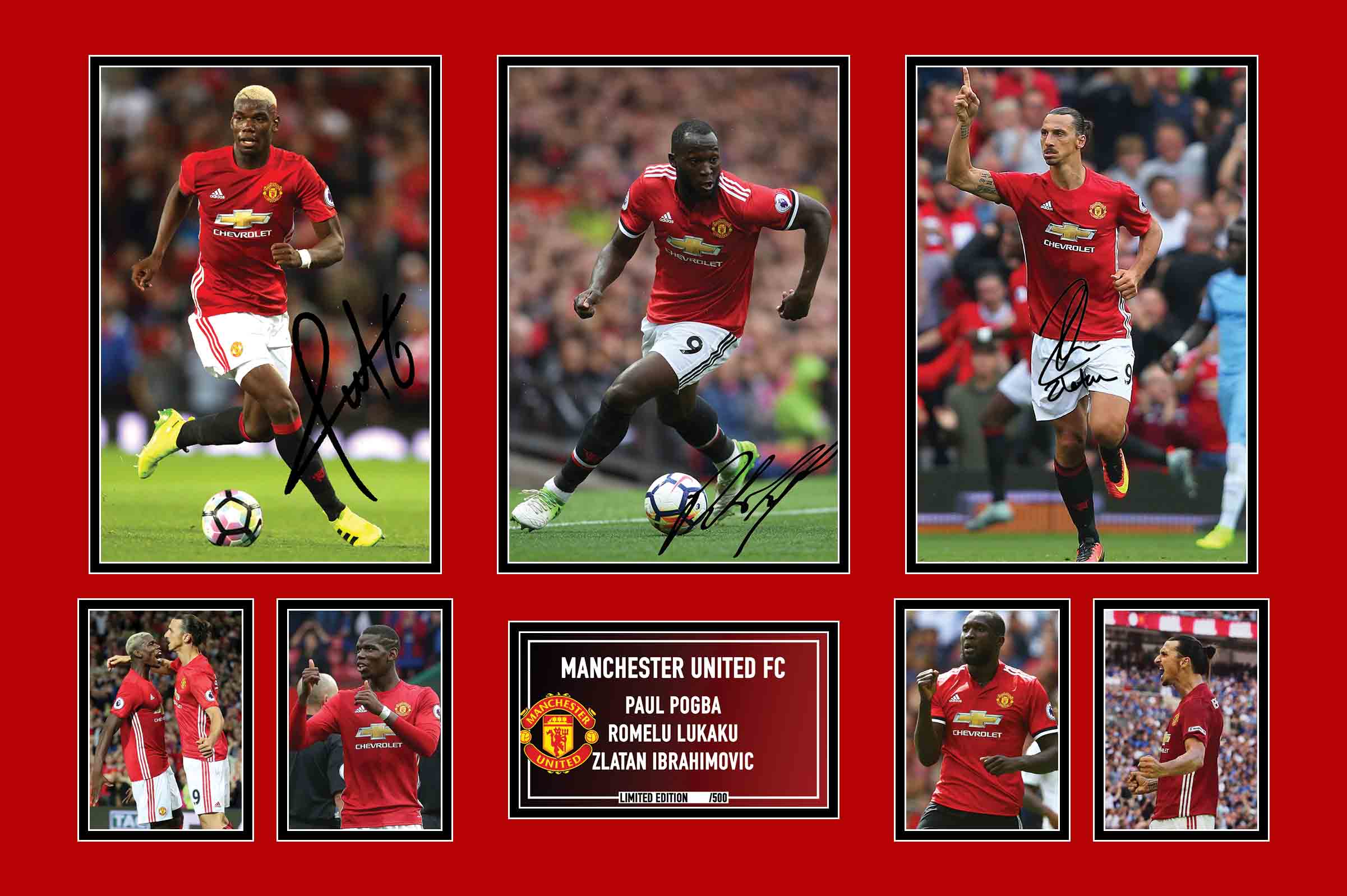 Manchester United 3 Player Collage Framed (POGBA, LUKAKU, ZLATAN) - KING CAVE
