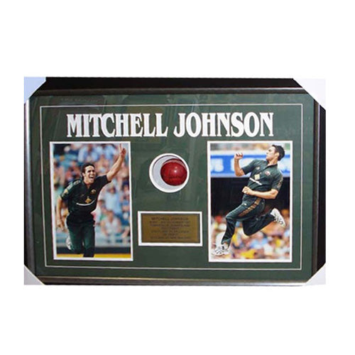 MITCHELL JOHNSON SIGNED BALL COLLAGE FRAMED